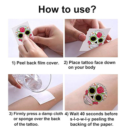 HOWAF Halloween Tag der Toten Temporäre Tattoos Set 100 Stück