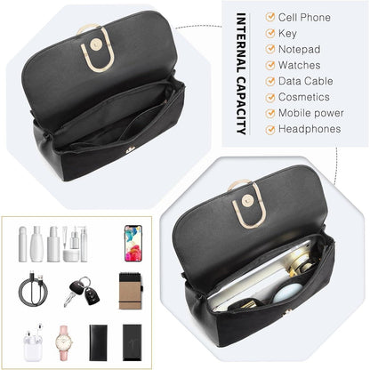 Elegante Damenhandtasche Schwarz Schultertasche 16cm