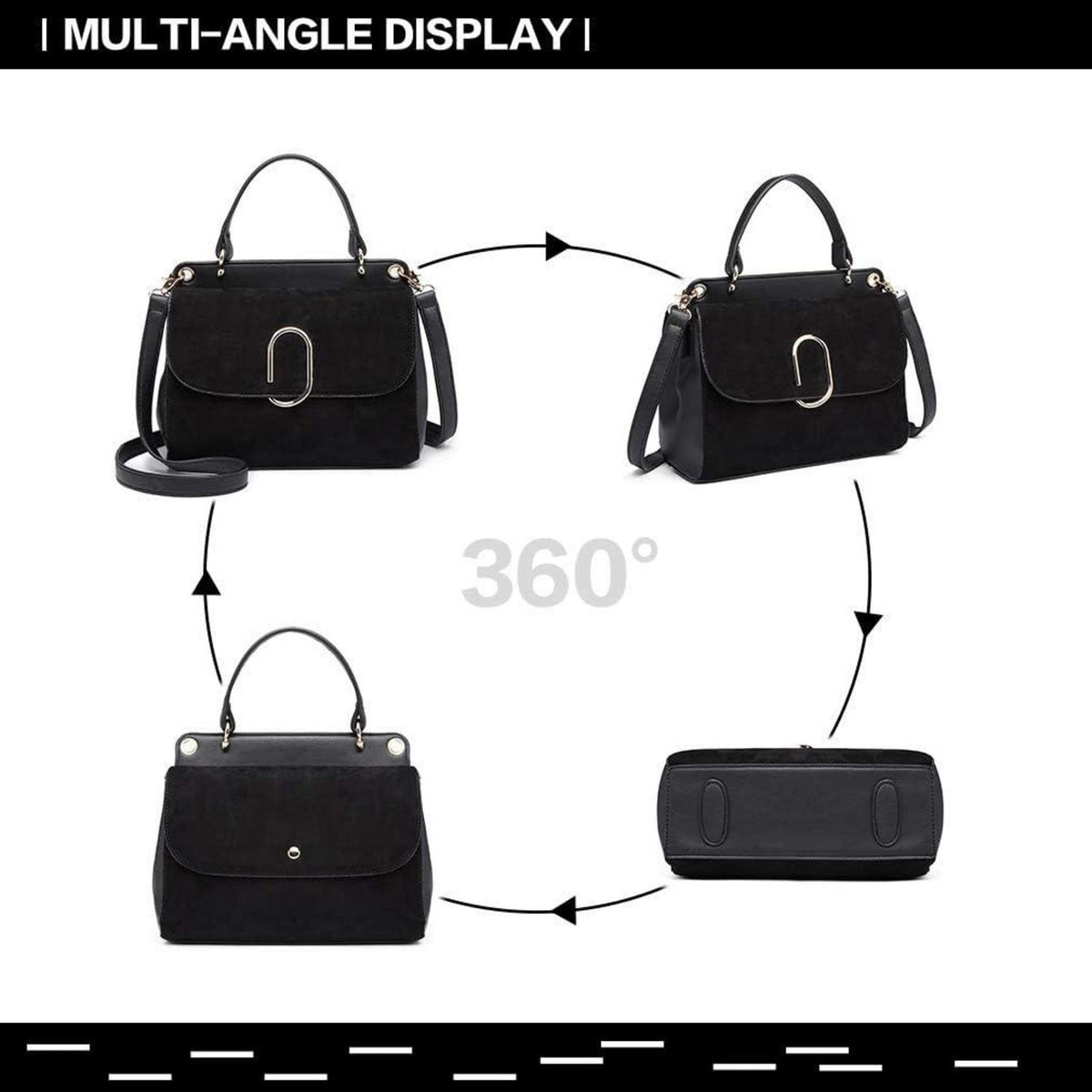 Elegante Damen Handtasche Klein Schultertasche Schwarz PU Leder