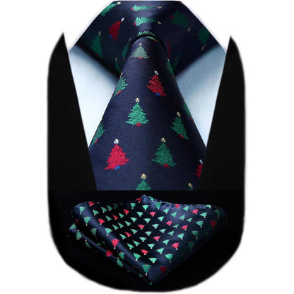 Herren Weihnachts Krawatte & Einstecktuch Set mit Baum Muster