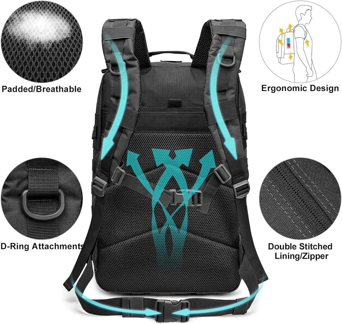 Großer Militär-Rucksack 40L für Outdoor-Aktivitäten, Camping, Wandern