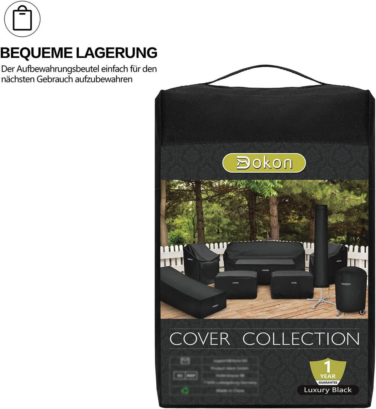 Terrassenofen Abdeckung wasserdicht, 600D Oxford Gewebe, 122x21/61cm, Schwarz