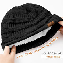 Grobstrick Mütze Damen Winter Beanie mit Fleece-Futter Schwarz