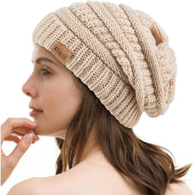 Strickmütze Oversized Zopfmuster für Damen und Herren Beige