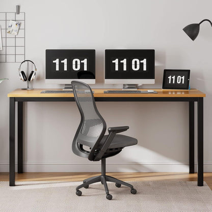 Schreibtisch 120x60x75 cm PC Workstation Teak Schwarz E1 festes Holz