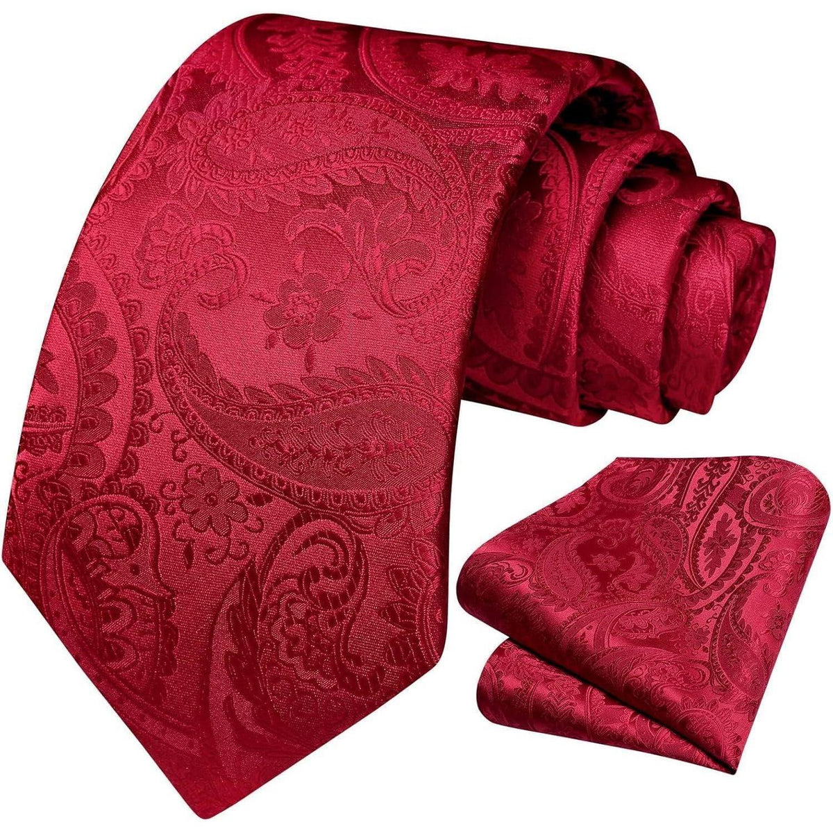 Krawatten-Set Paisley mit Einstecktuch für Herren – Rot