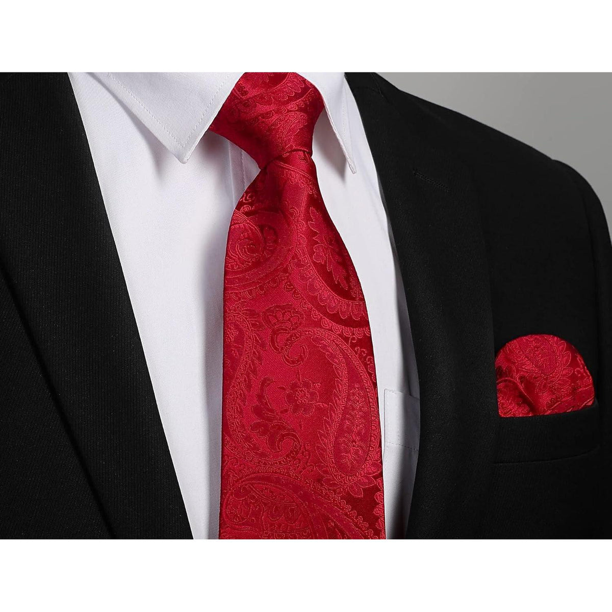 Krawatten-Set Paisley mit Einstecktuch für Herren – Rot