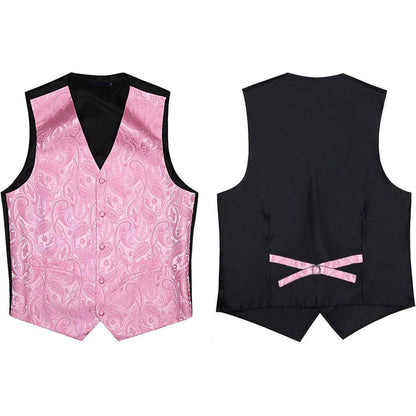 Herren Anzugweste Paisley mit Krawatte & Einstecktuch Rosa 3XL