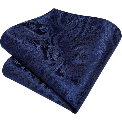 Herren Krawatten-Set mit Einstecktuch, Paisley, Dunkelblau