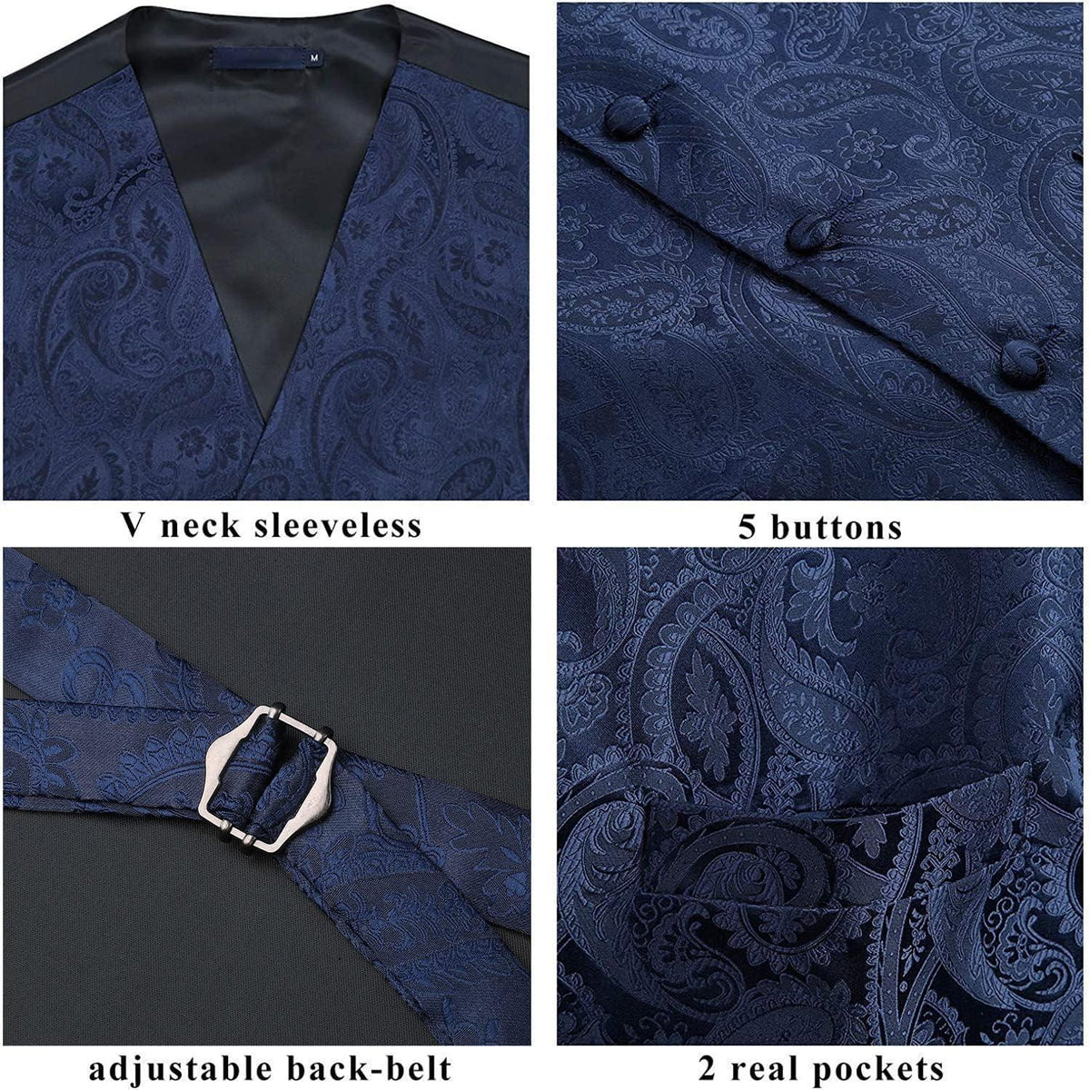 Herren Anzugweste Set Paisley Krawatte Einstecktuch Marine XXL