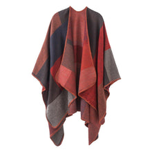 Vintage Farbblock Schal Wrap Poncho Damen Rot Einheitsgröße
