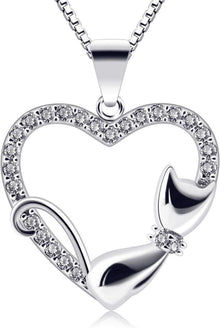 925er Katzen-Herz Kette Zirkonia Anhänger Silber 21x16mm 3g