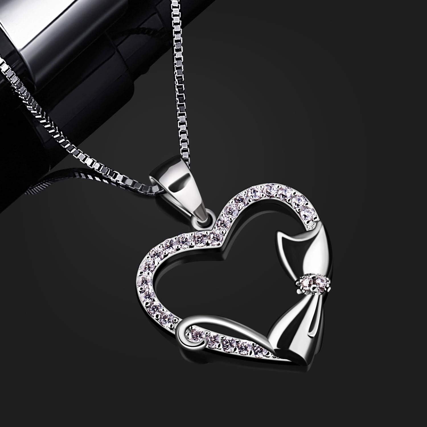 Katzen-Herz Kette 925 Silber Zirkonia Damen Geschenk 45cm