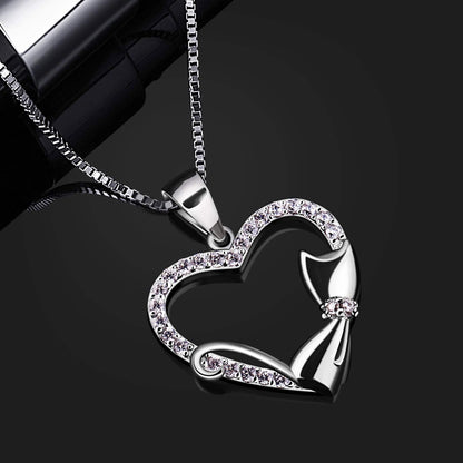 Katzen-Herz Kette 925 Silber Zirkonia Damen Geschenk 45cm
