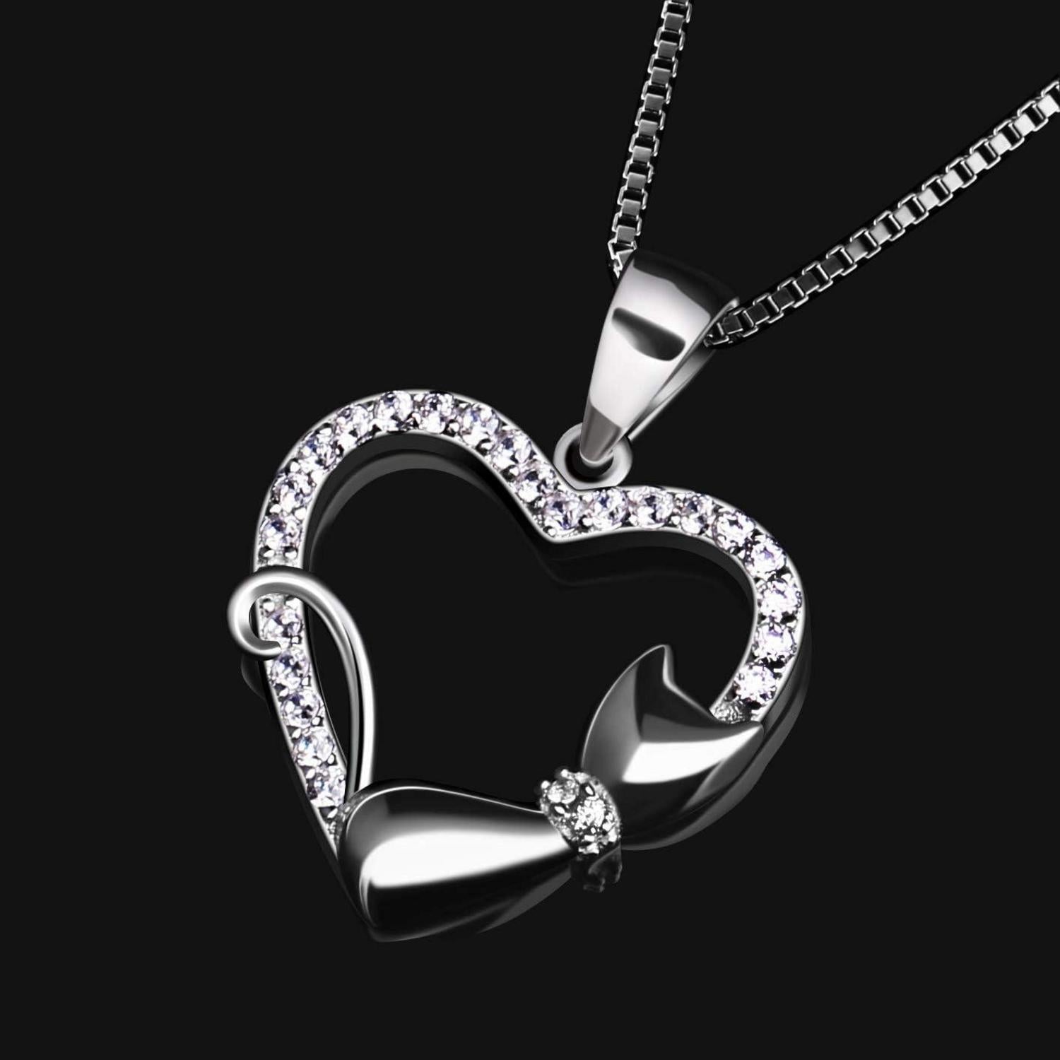 925er Katzen-Herz Kette Zirkonia Anhänger Silber 21x16mm 3g