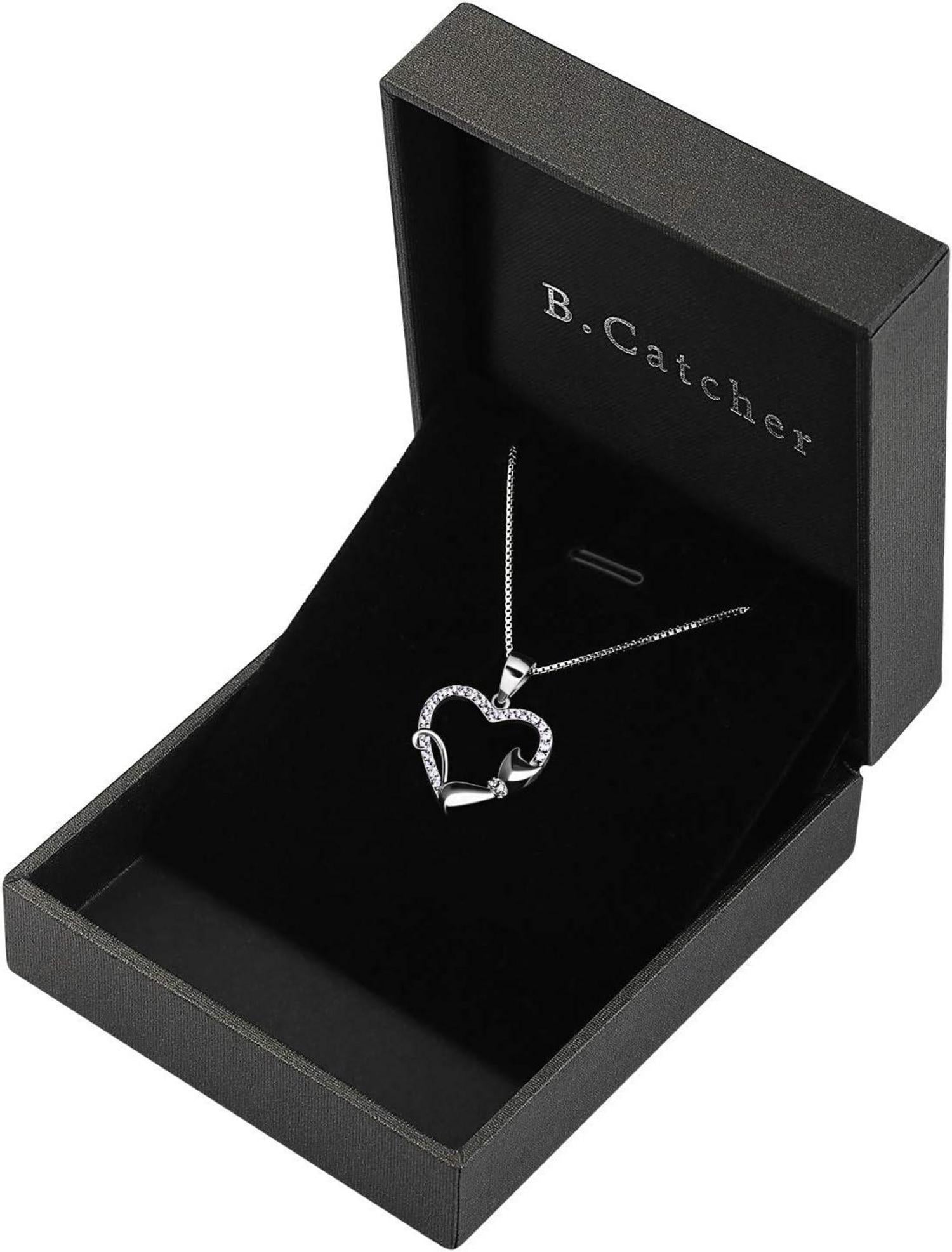 Kette Herz Katze 925 Sterling Silber Zirkonia Geschenk 45CM