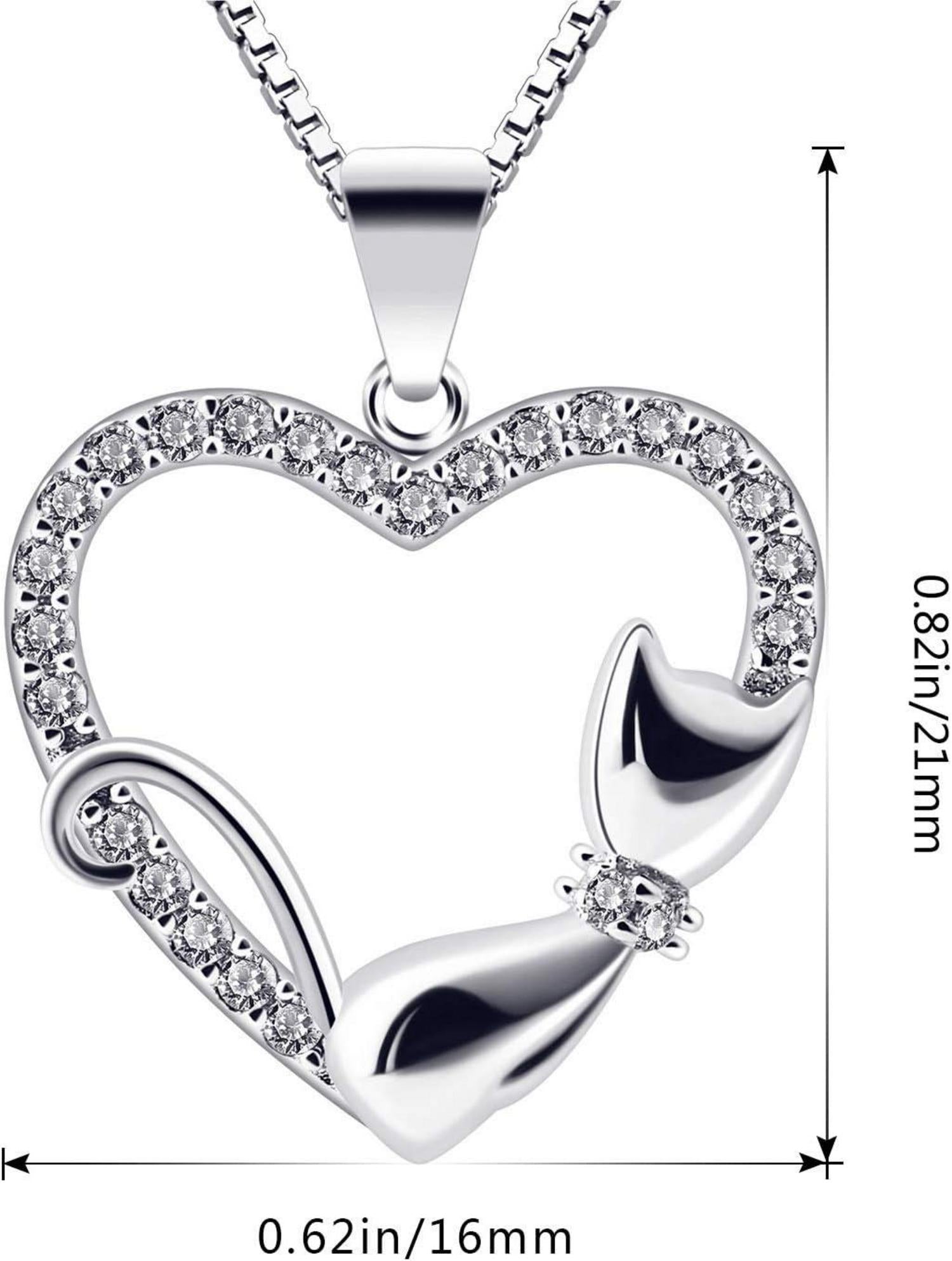 Herz Kette Katze Damen 925 Silber Zirkonia Schmuck Geschenk 45CM