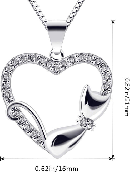 Herz Kette Katze Damen 925 Silber Zirkonia Schmuck Geschenk 45CM