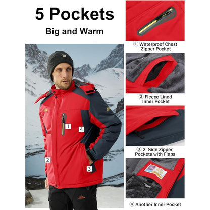 Herren Fleecejacke Winter Warm Gefüttert Skijacke Rot XXL