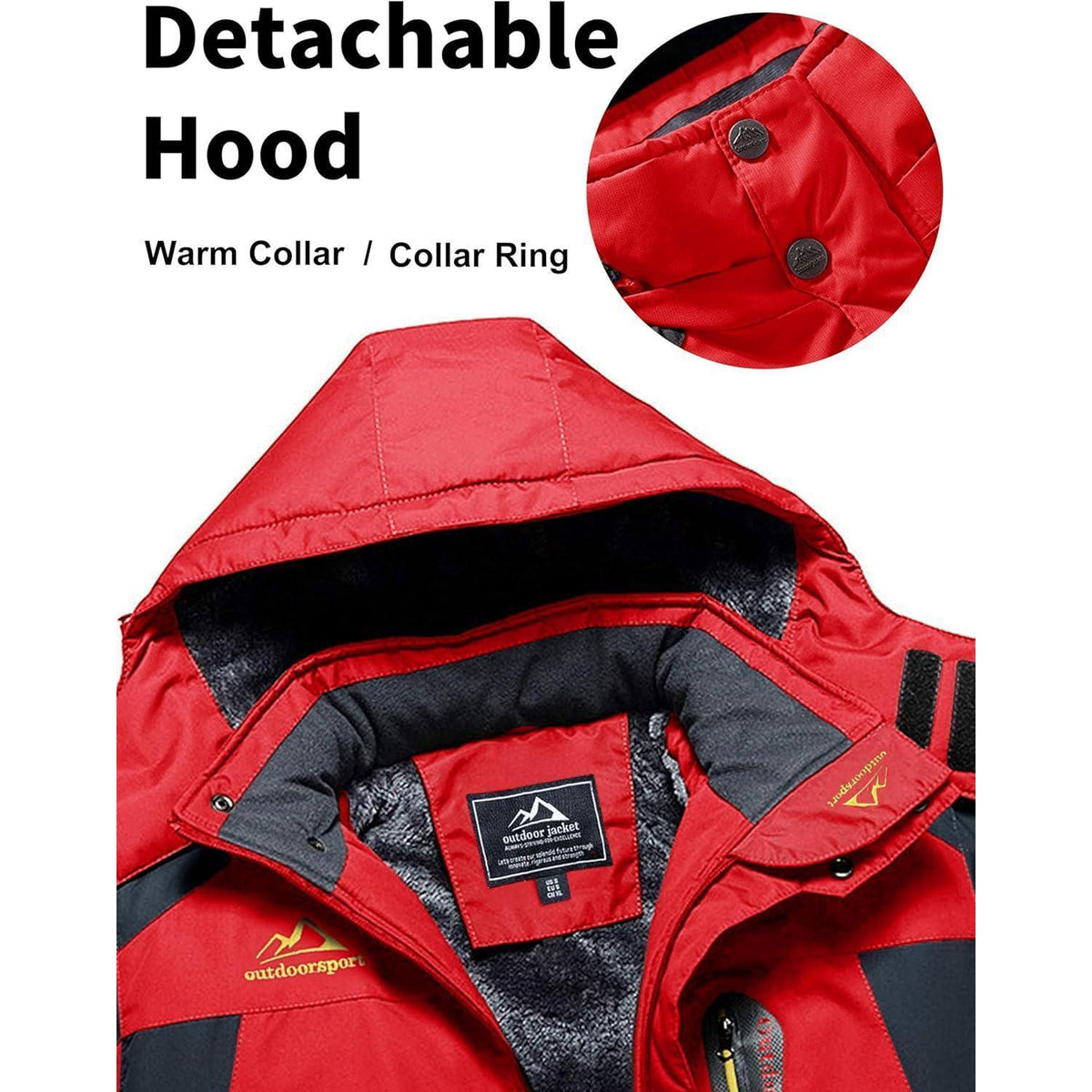 Herren Fleecejacke Winter Warm Gefüttert Skijacke Rot M