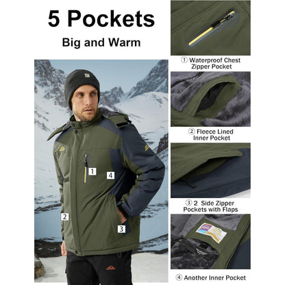 Herren Fleecejacke Winter Warm Gefüttert Skijacke Outdoor Grün XL