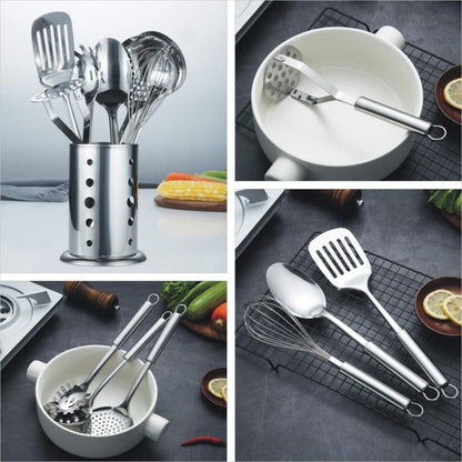 Edelstahl Kochset 7-teilig mit Ständer und Utensilien Set