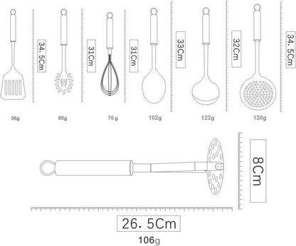 Edelstahl Kochset 7-teilig mit Ständer und Utensilien Set