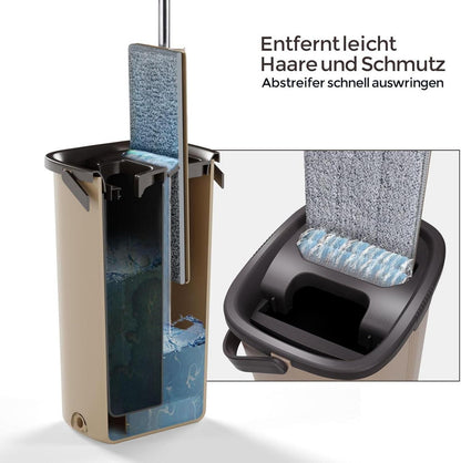Wischmopp Set mit Eimer und 6 Mikrofaser Wischpads