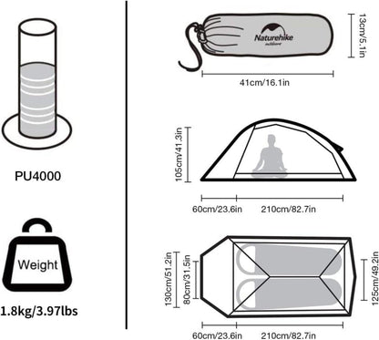 Ultraleichtes Campingzelt Naturehike Cloud up 2 für 2 Personen, 3-4 Saison, wasserdicht