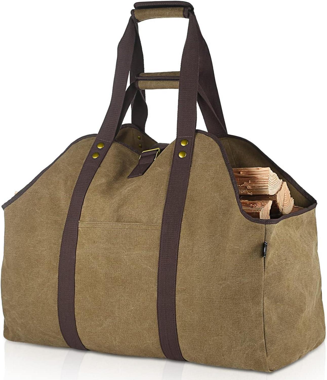 Großer Kaminholzträger aus wasserfestem Canvas mit 2 Griffen