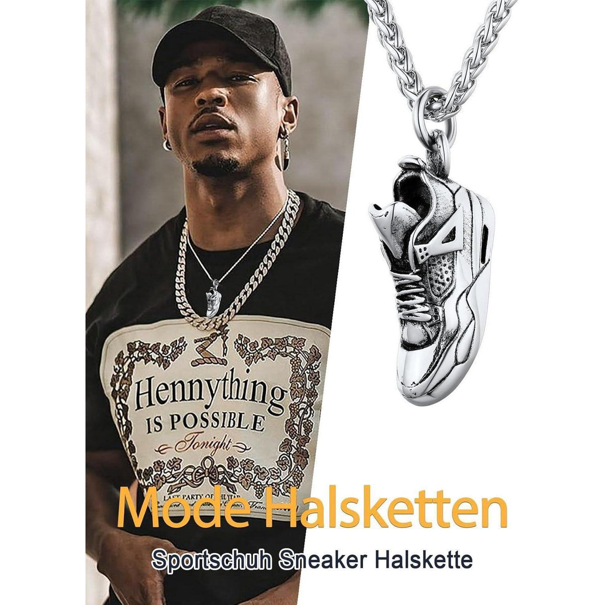 Herren Kette Sneaker Anhänger Edelstahl Hip Hop Punk Modeschmuck Silber