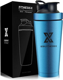 Protein Shaker 700ml Edelstahl Sport Fitness Becher Kugel VACUMM Blau