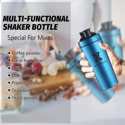 700ml Edelstahl Protein Shaker Sport Fitness Eiweiß Becher mit Kugel Blau