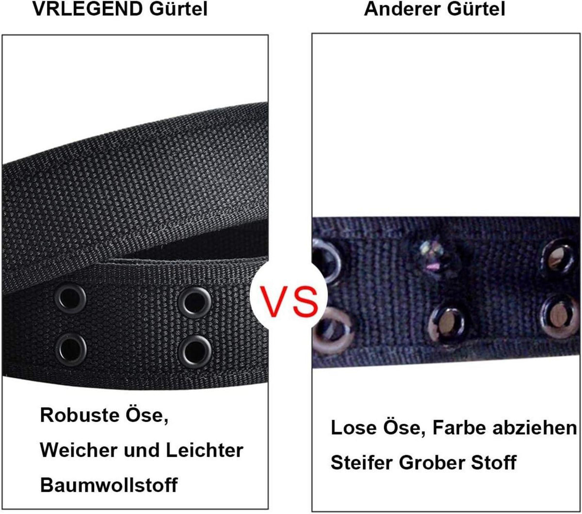 Canvas Gürtel Herren 120-180cm Schwarz Doppelstift Metallschnalle Atmungsaktiv