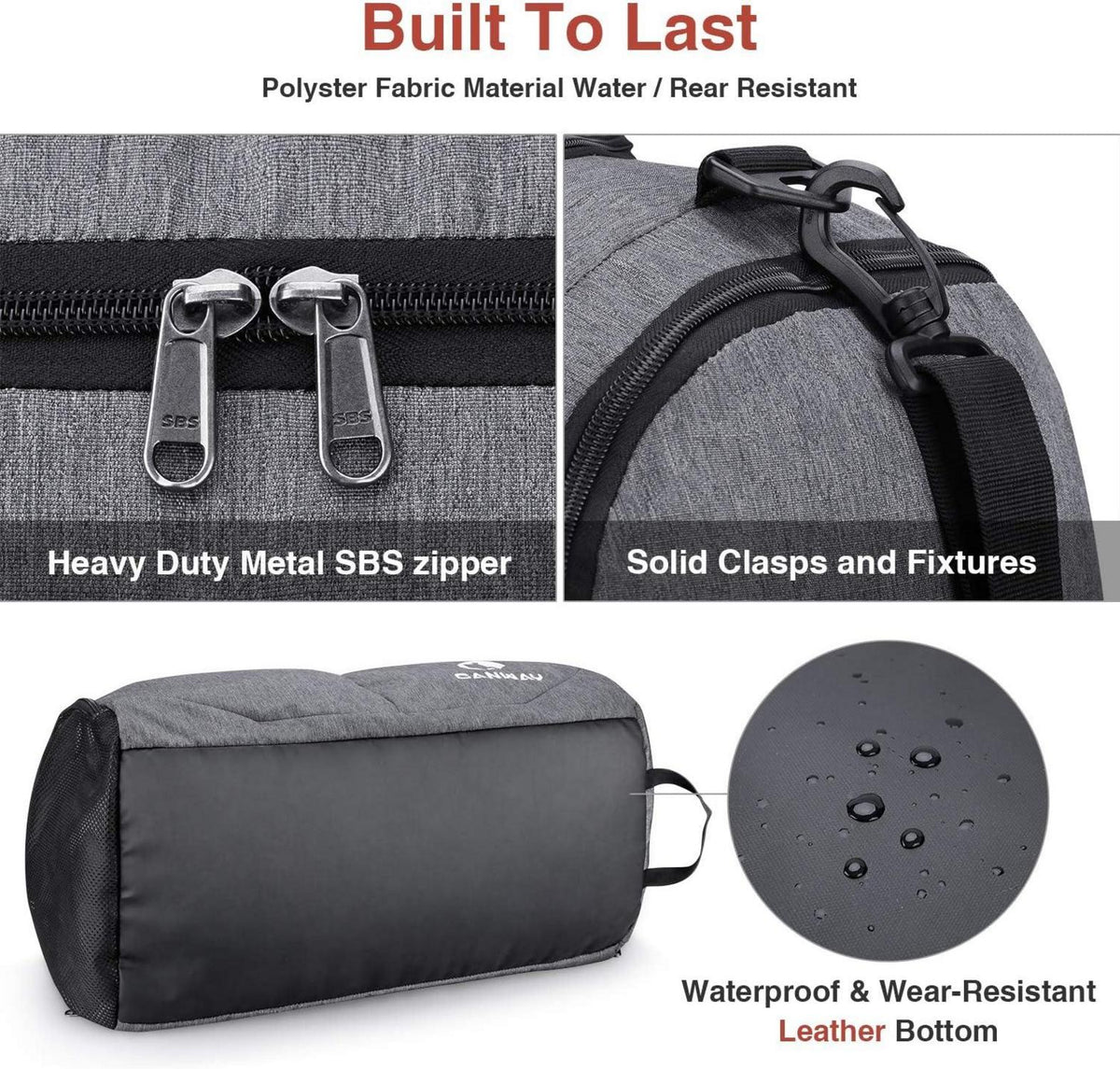 Sporttasche Faltbar Reisetasche Schuhfach Nassfach 45L Grau