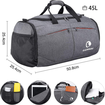 CANWAY Faltbare Sporttasche 45L mit Nassfach und Schuhfach Grau