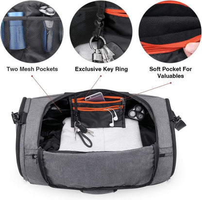 CANWAY Faltbare Sporttasche 45L mit Nass- und Schuhfach Grau Leichtgewicht