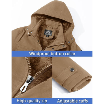 Herren Winterjacke Khaki Lässige Gefütterte Militärjacke mit vielen Taschen