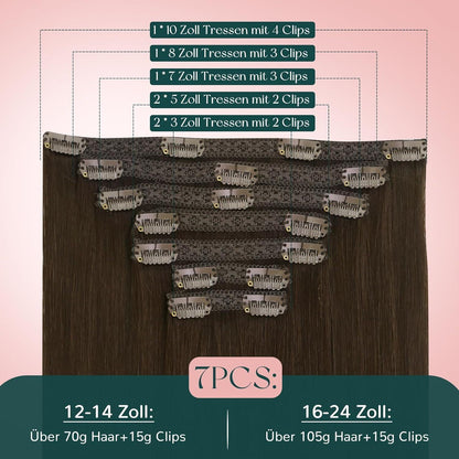 Clip-in Echthaar Extensions Braun 40cm – Remy Menschenhaar