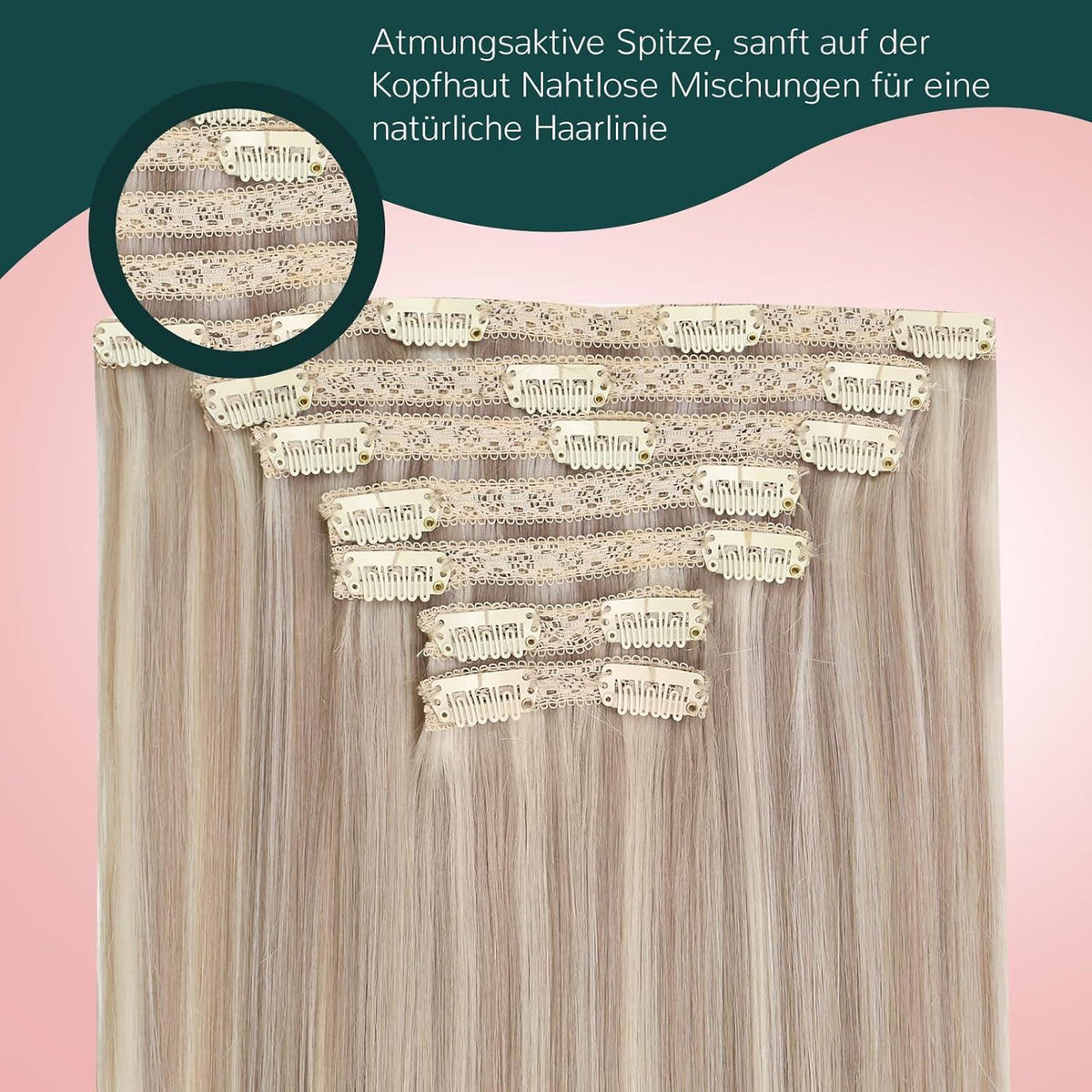 Clip-in Echthaar Extensions Blond Aschblond Gelb 40cm
