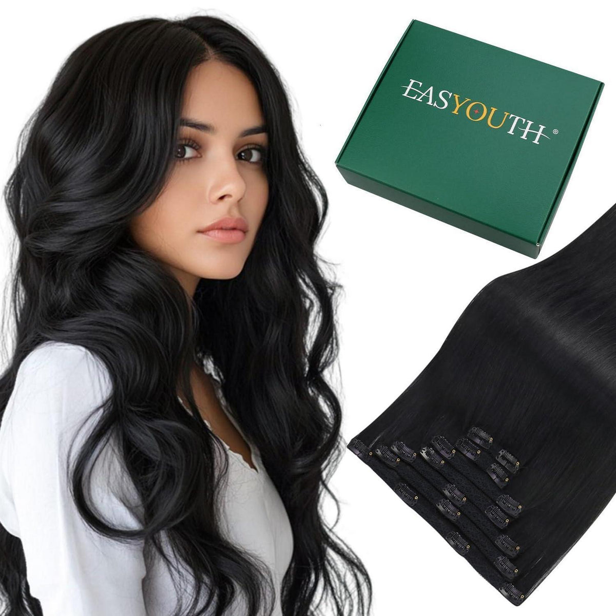 Echthaar Haarverlängerung Clip-In Schwarz 50cm
