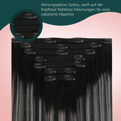Clip-in Echthaarverlängerung Schwarz-Silber Mix 50cm