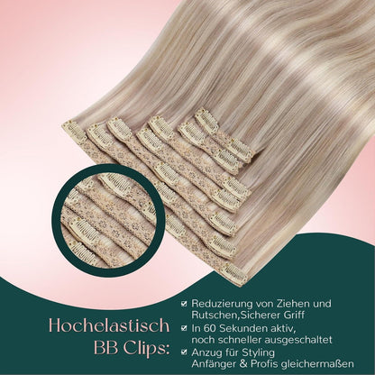 Clip-in Haarverlängerung Echthaar Blond 55cm