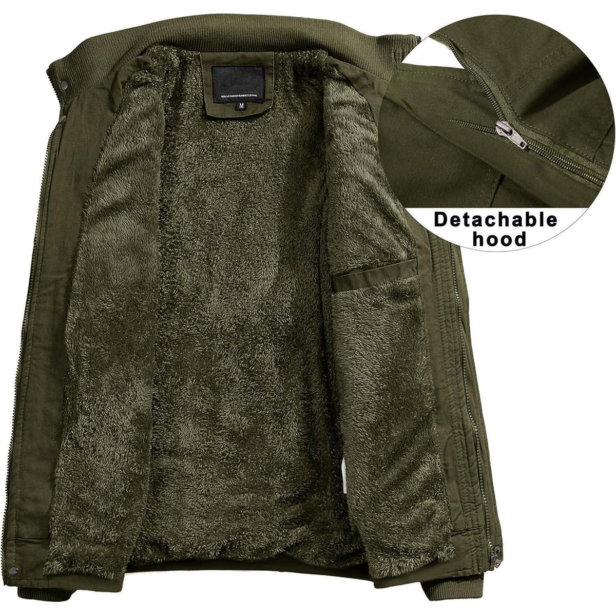 Herren Winterparka Fleecegefüttert Abnehmbare Kapuze Armeegrün