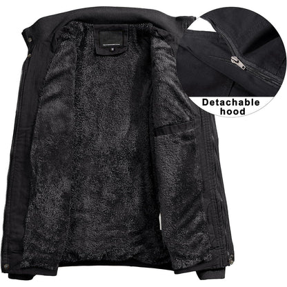 Herren Winterjacke gefüttert Fleece Parka mit Kapuze Schwarz