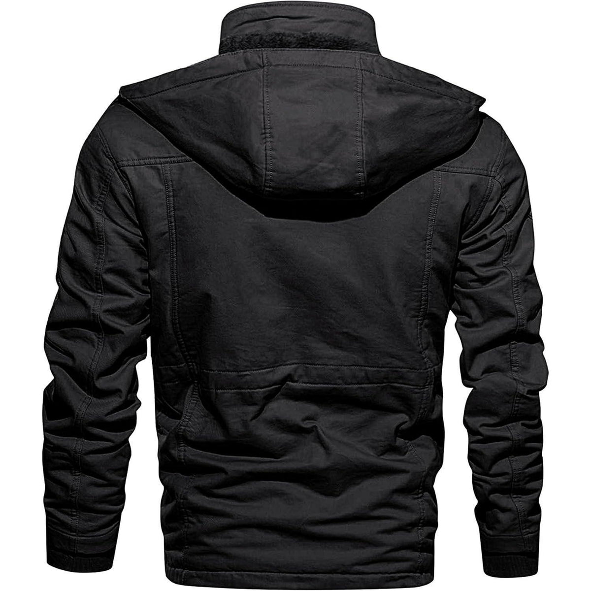 Herren Winterjacke gefüttert Fleece Parka mit Kapuze Schwarz