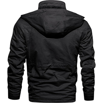 Herren Winterjacke gefüttert Fleece Parka mit Kapuze Schwarz
