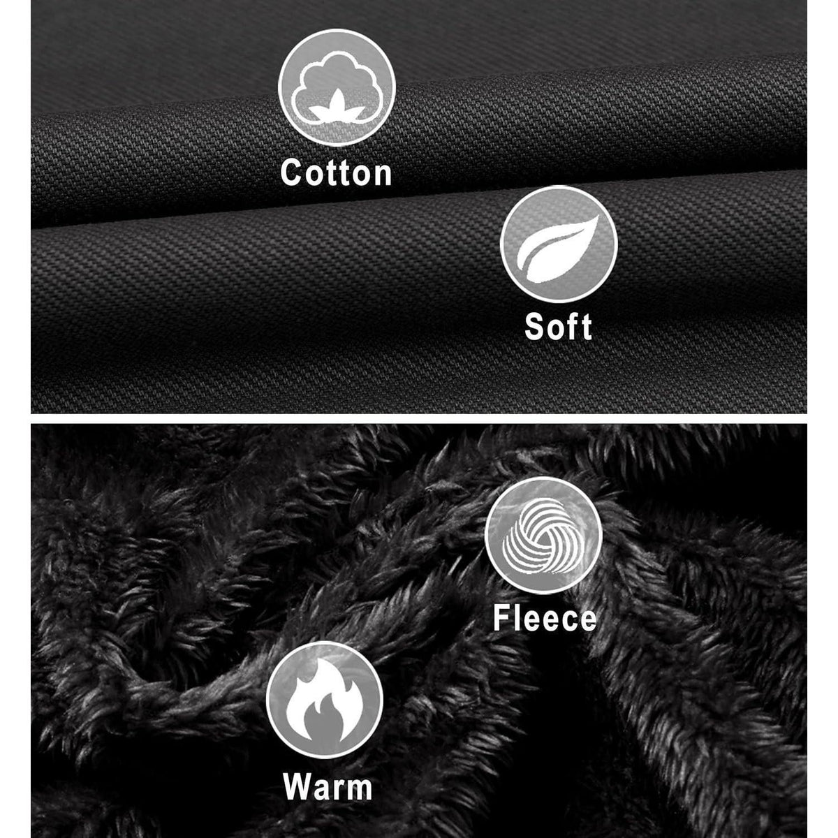 Herren Winterjacke gefüttert Fleece Parka mit Kapuze Schwarz