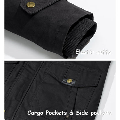 Herren Winterjacke gefüttert Fleece Parka mit Kapuze Schwarz