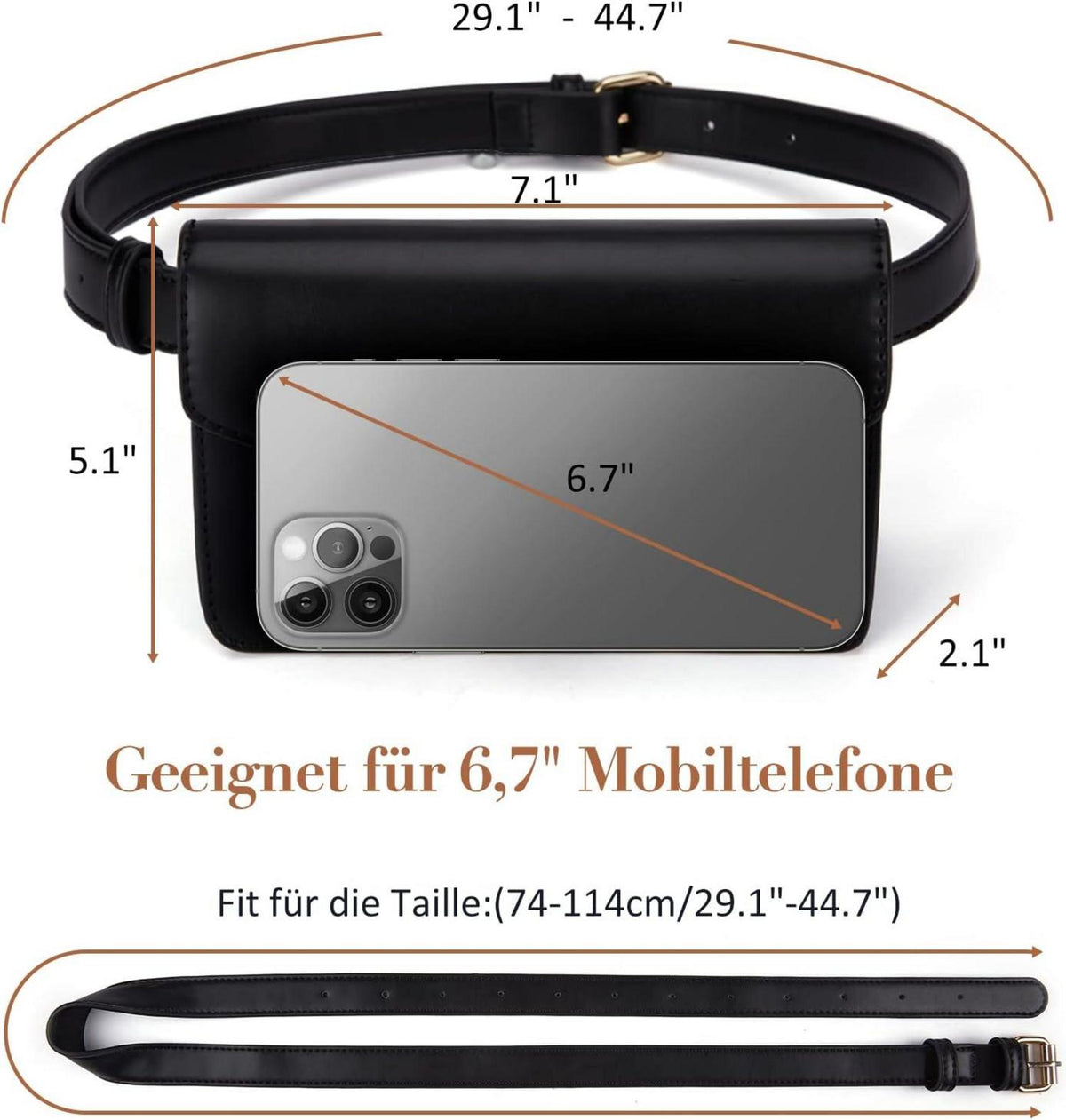 Elegante Damen Gürteltasche Wasserdicht Schwarz